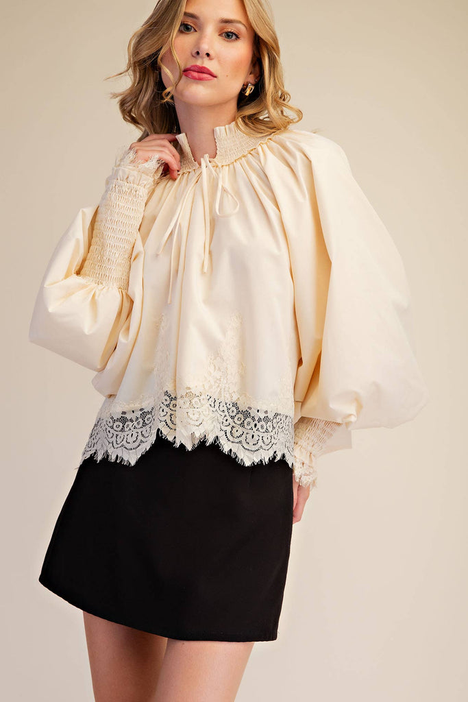 Lace Puff-Sleeve Voluminous Blouse