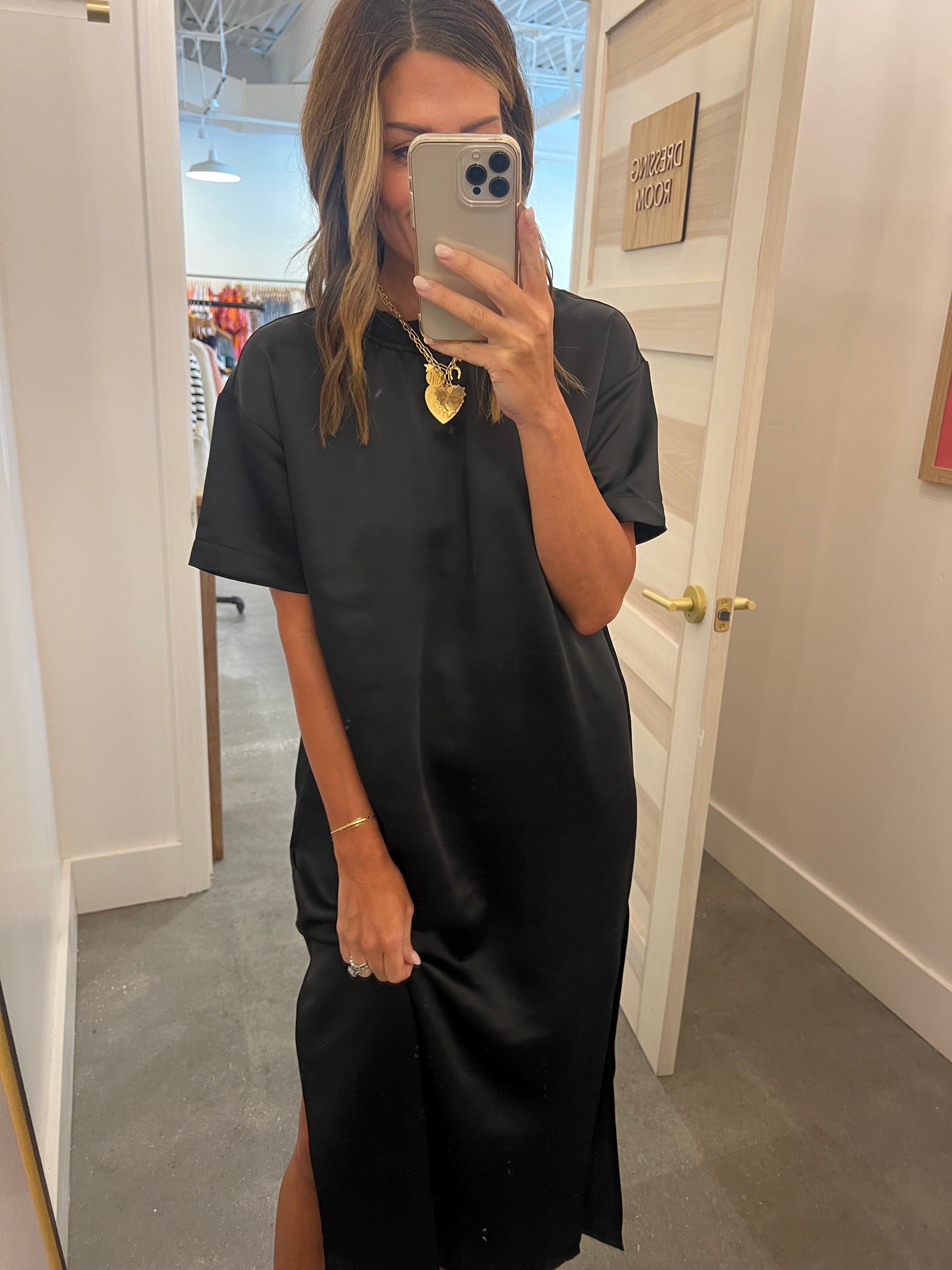 Black satin 2025 t shirt dress