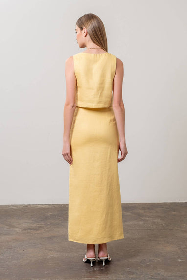 SQUARE NECK SLEEVELESS LINEN CROP TOP