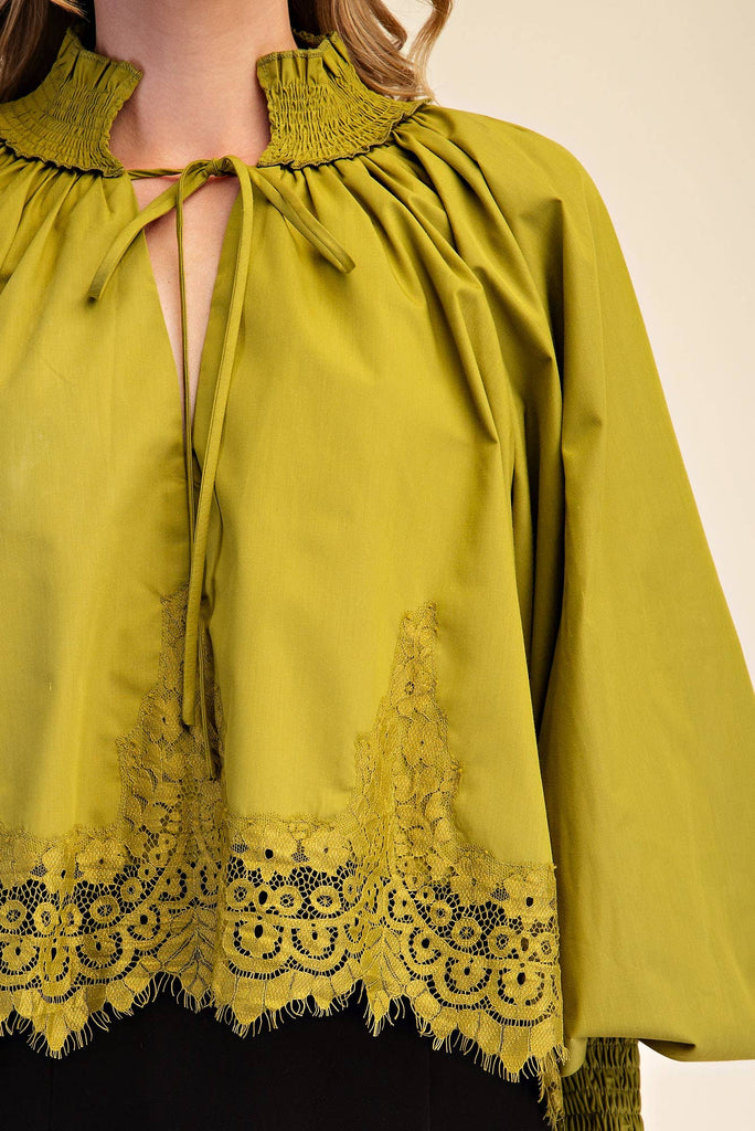 Lace Puff-Sleeve Voluminous Blouse