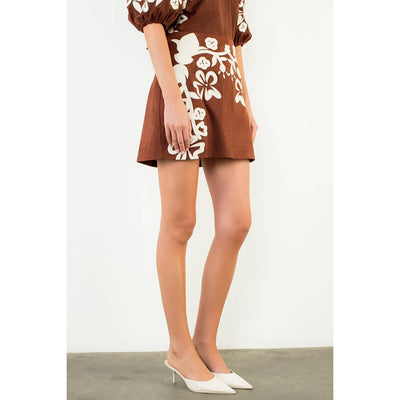 Suede Embroidered Skirt brown