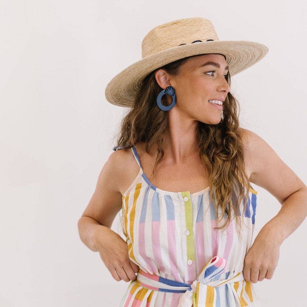 Navy Shell Double Circle Earrings