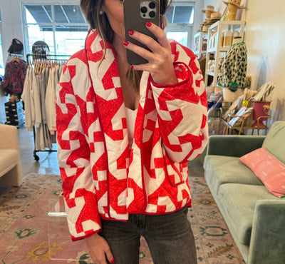 Quilt red print detail jacket