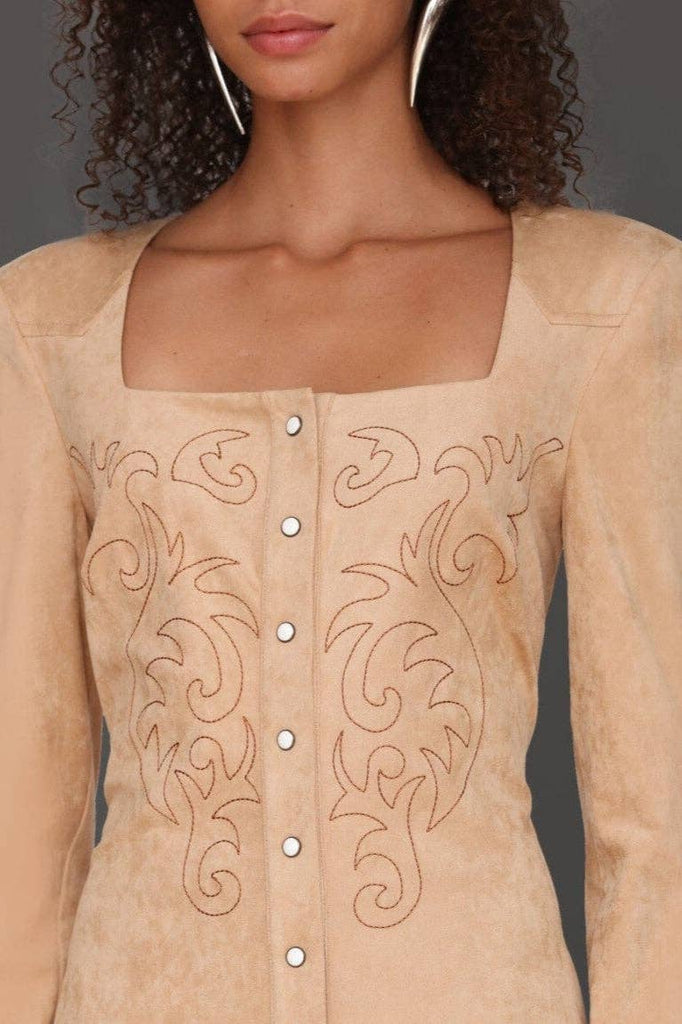 Western Embroidered Faux Suede Mini Dress