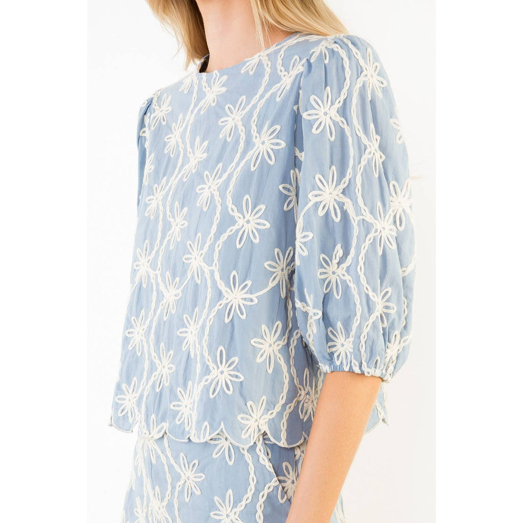 Puff Sleeve Scallop Top