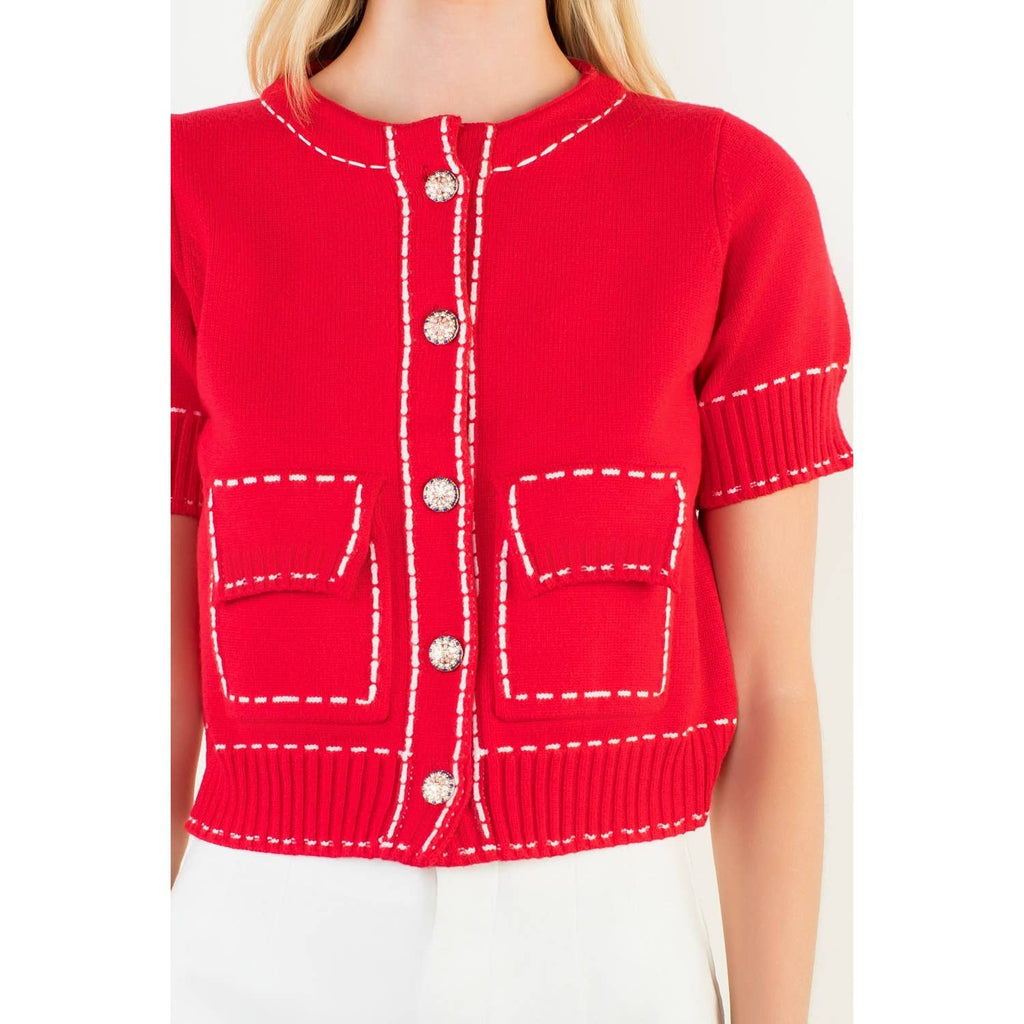 red short sleeve cardi