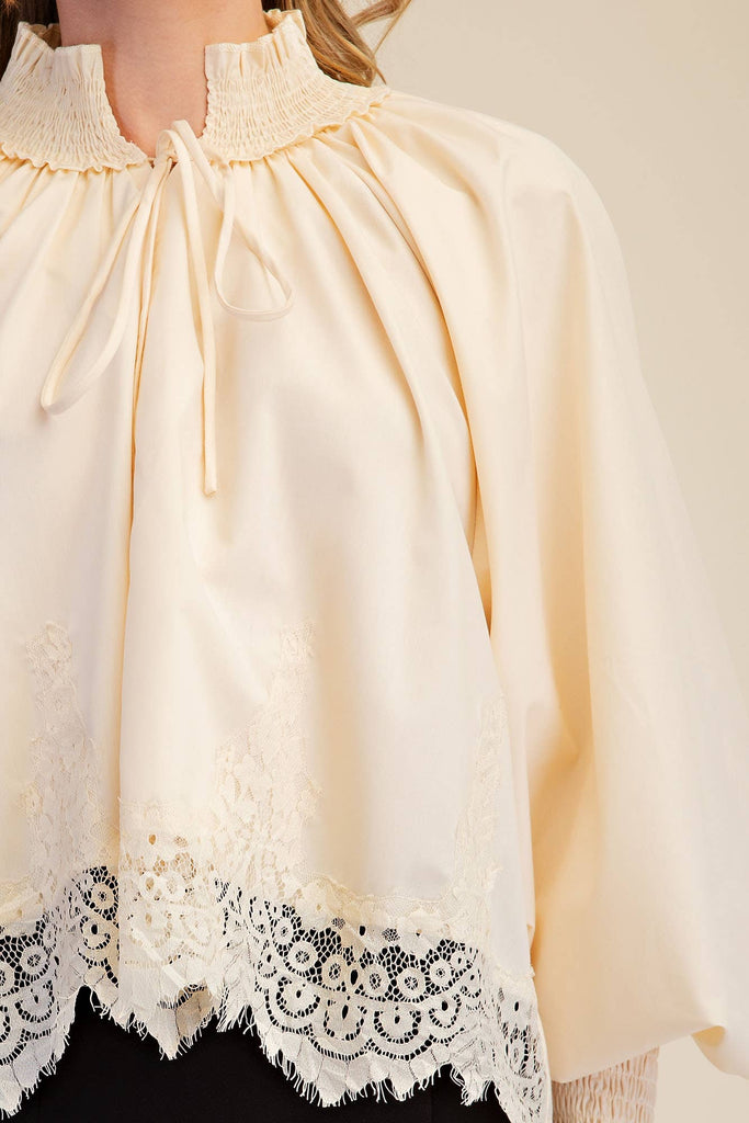 Lace Puff-Sleeve Voluminous Blouse