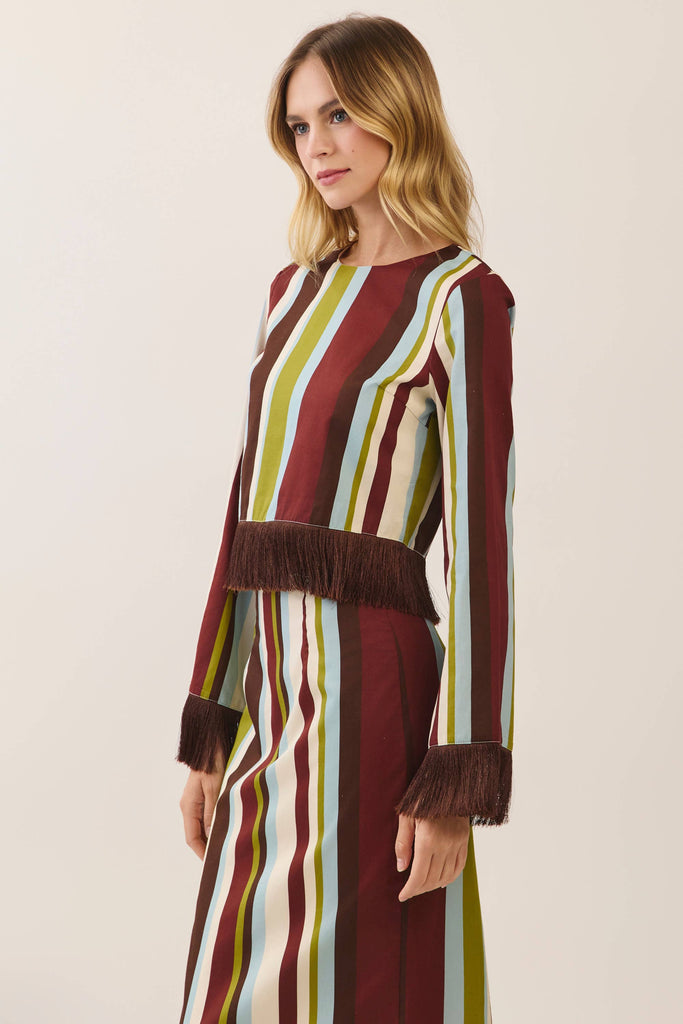 Striped Fringe Hem Crop Top