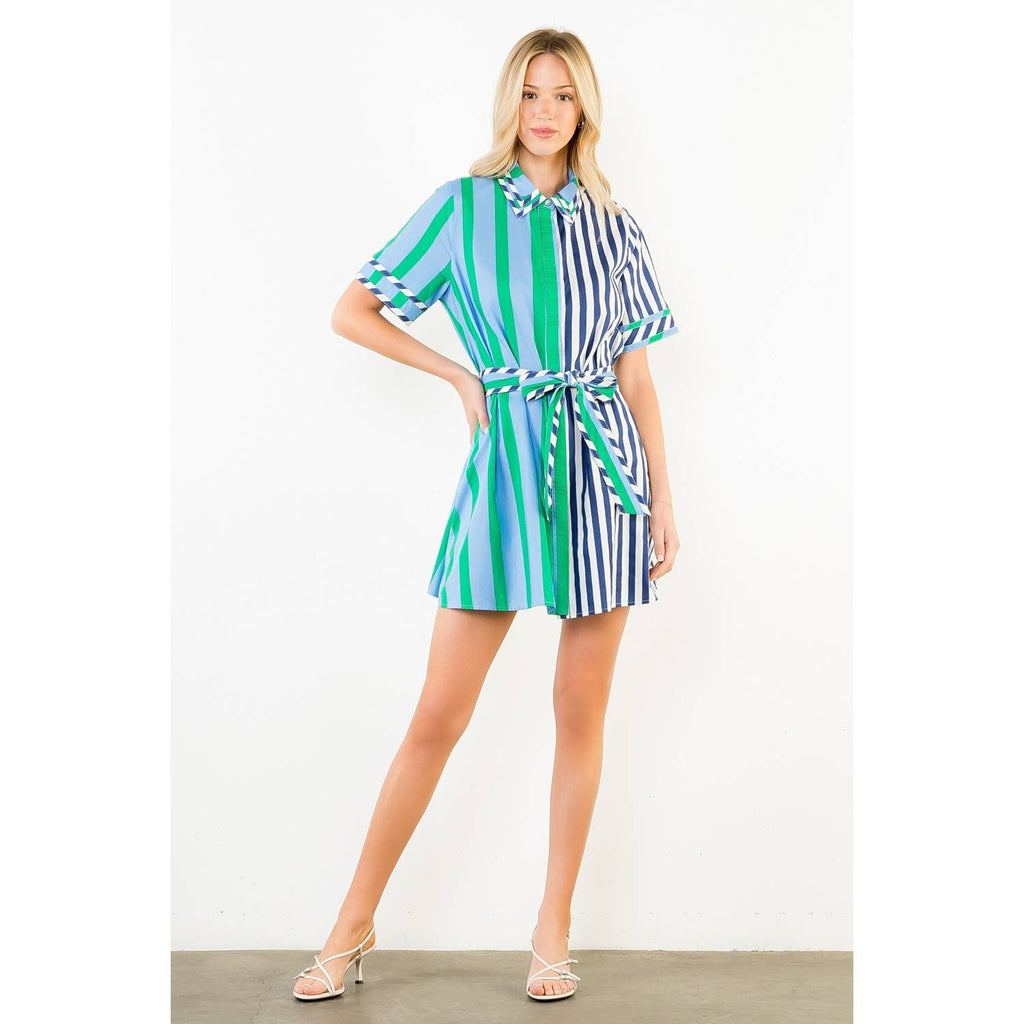 Green stripe collar dress