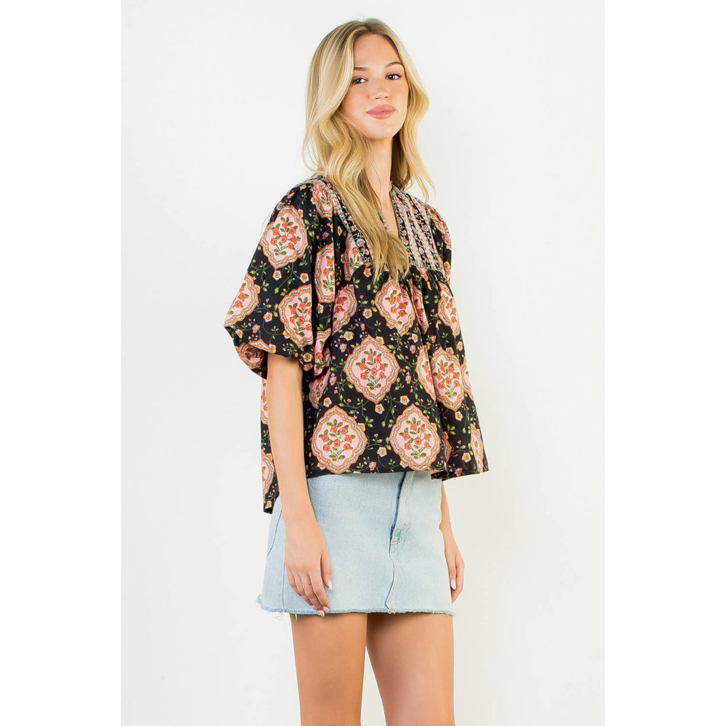Puff Sleeve Babydoll Floral Top