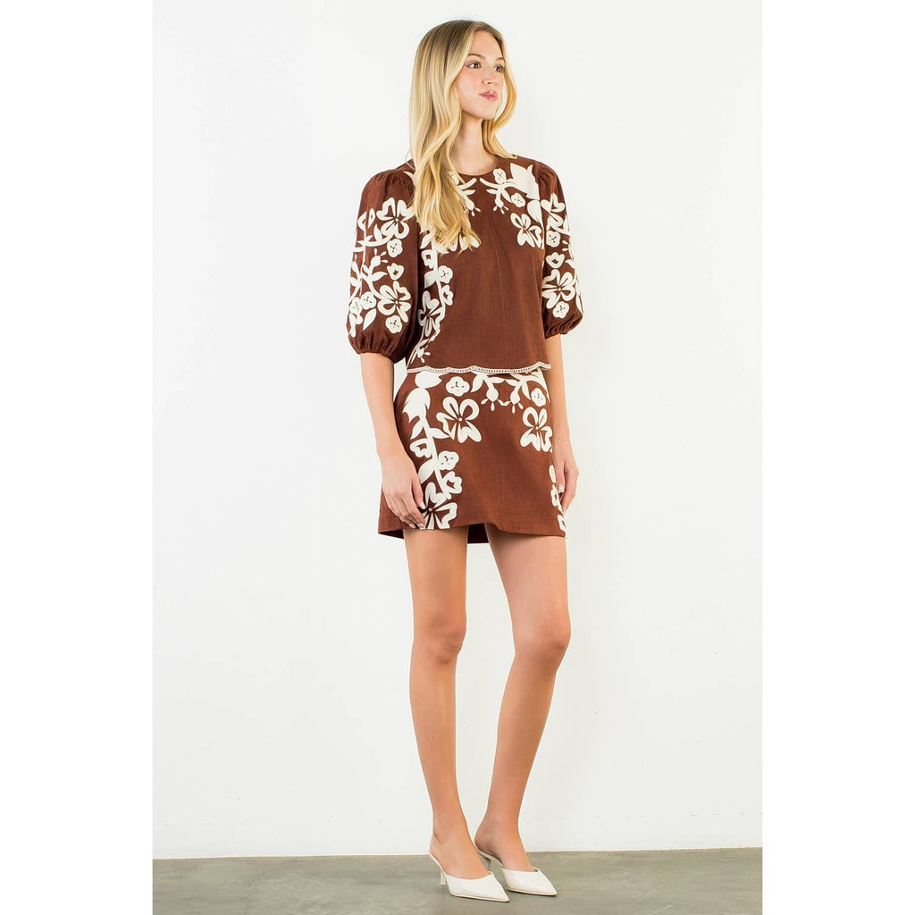 Suede Embroidered Skirt brown