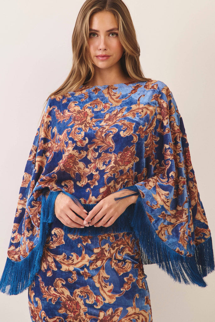 Shiloh fringe trim poncho top