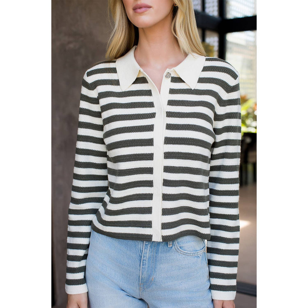 Collar Striped Knit Cardigan