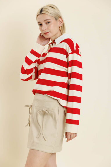RED STRIPED RUGBY SHIRT