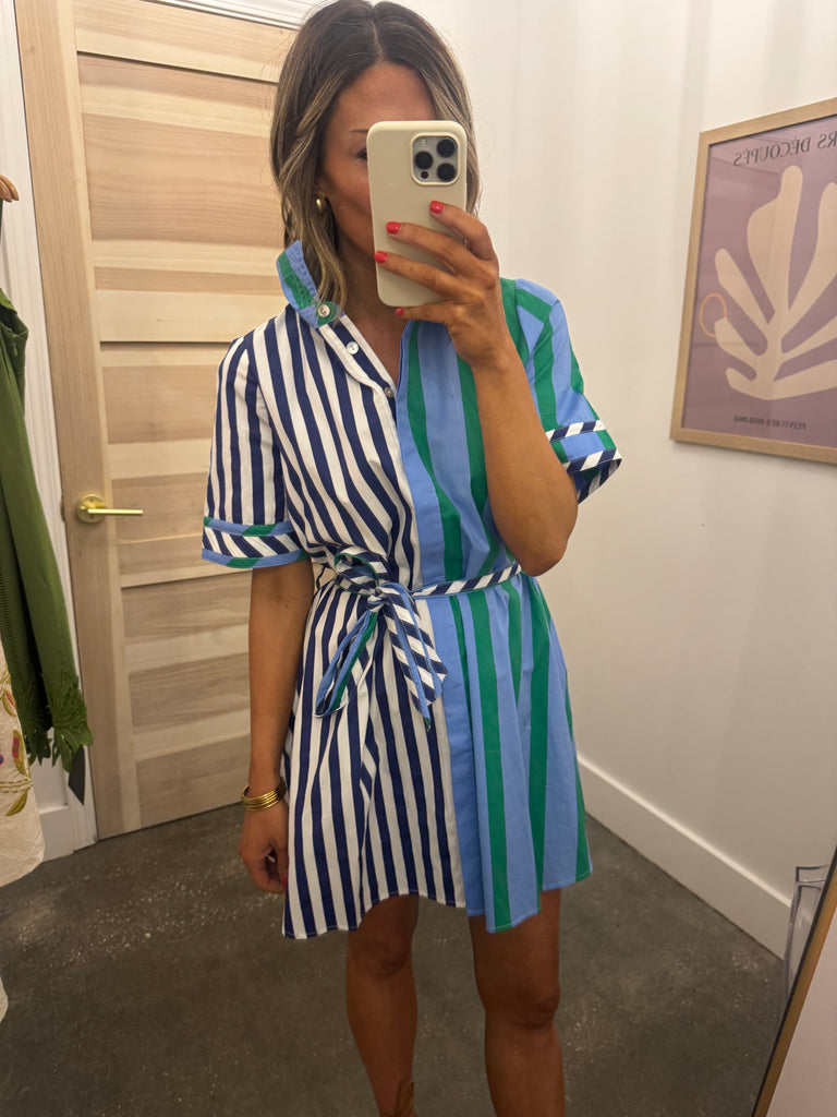 Green stripe collar dress