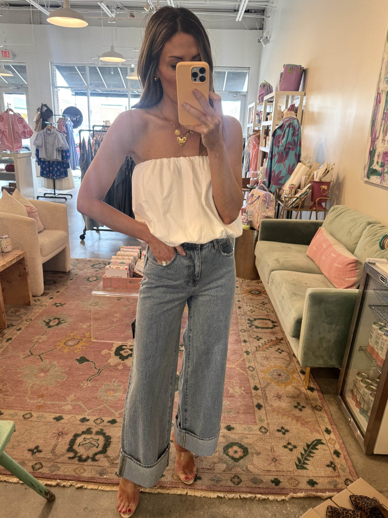 Parker Cuffed Wide Leg Jean, Light Worn