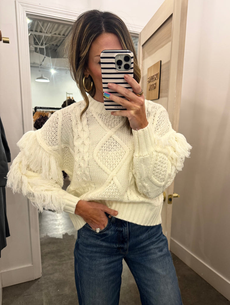 Cream fringe sweater