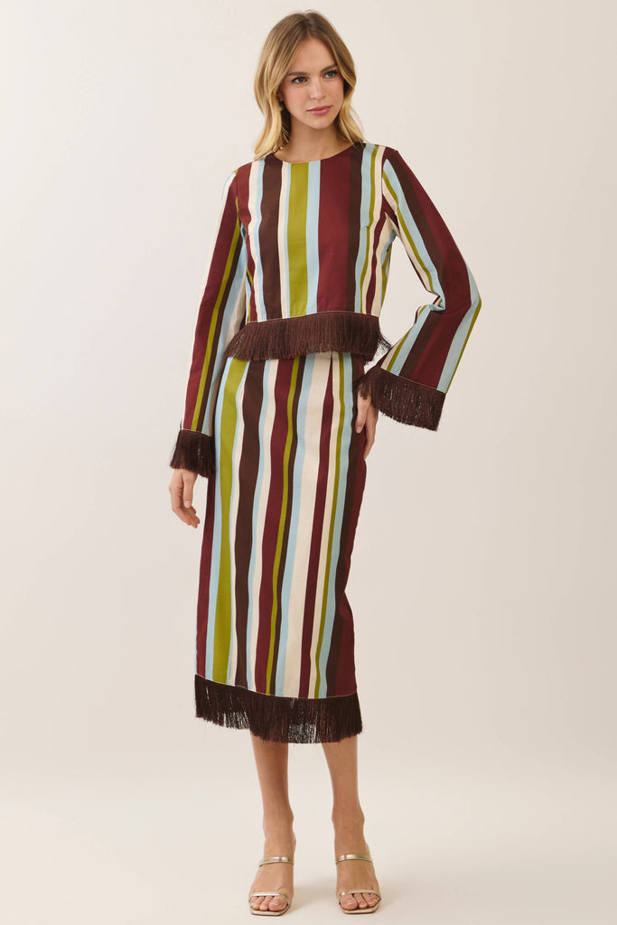 Stripe fringe hem Skirt