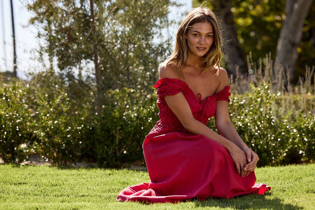 Sophia Poplin Dress - Red Pinstripe