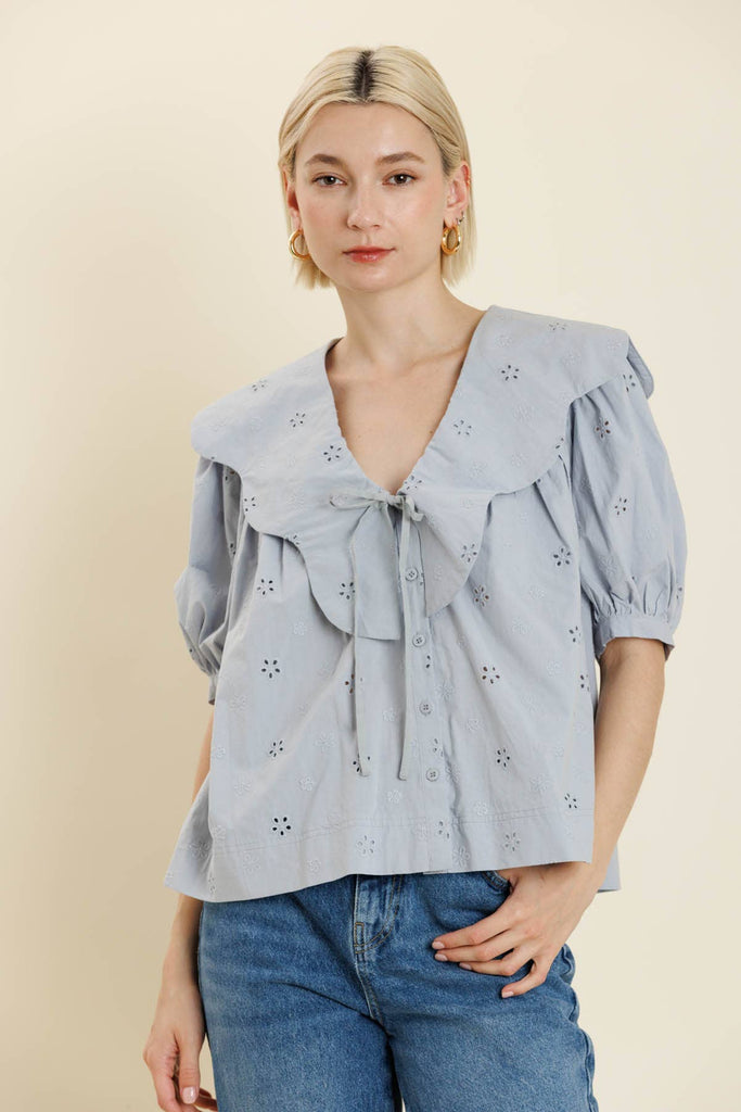 White scallop collar top