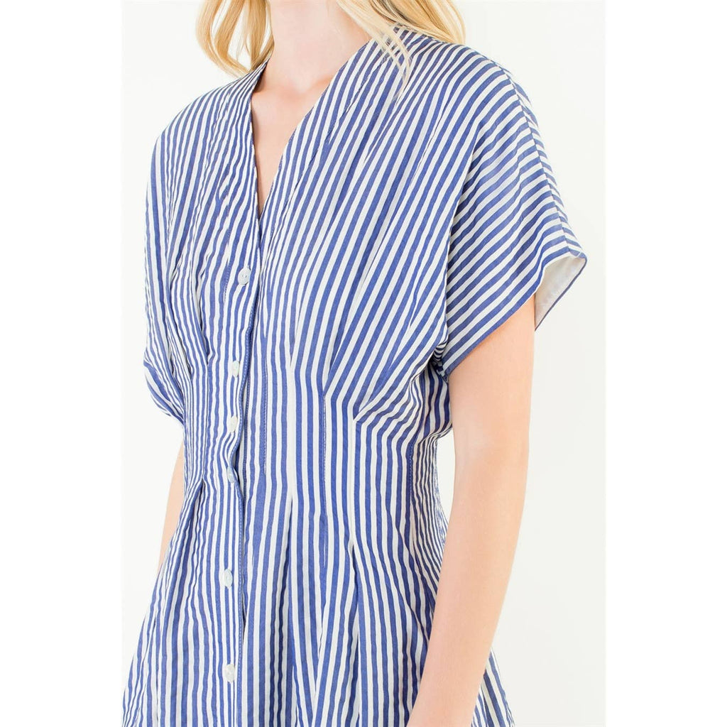 Short Sleeve Striped Button Down Dress
