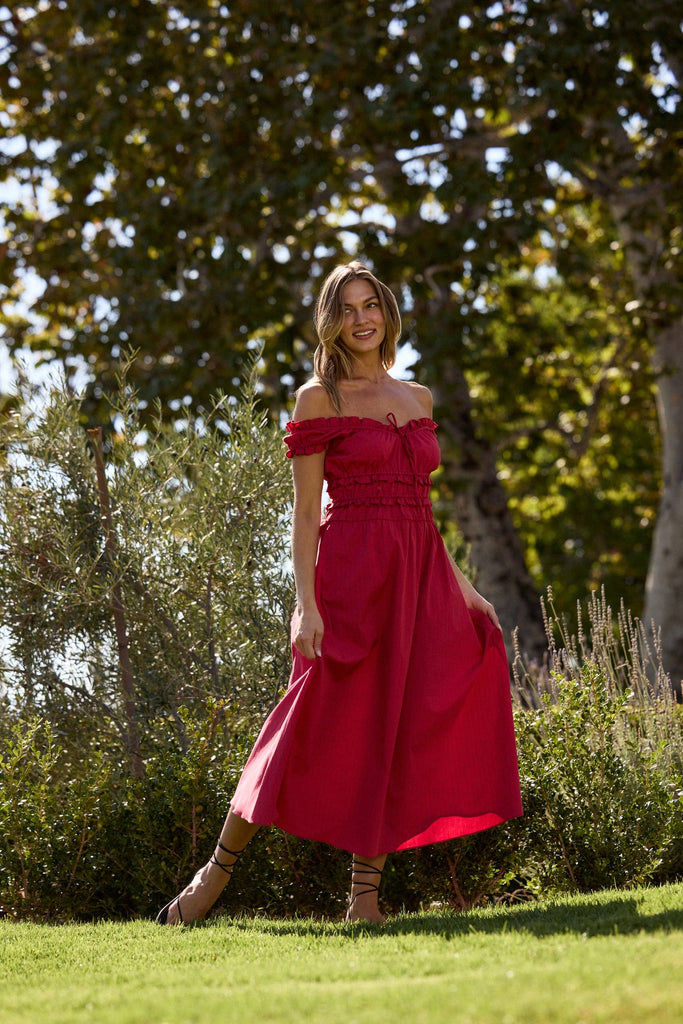 Sophia Poplin Dress - Red Pinstripe