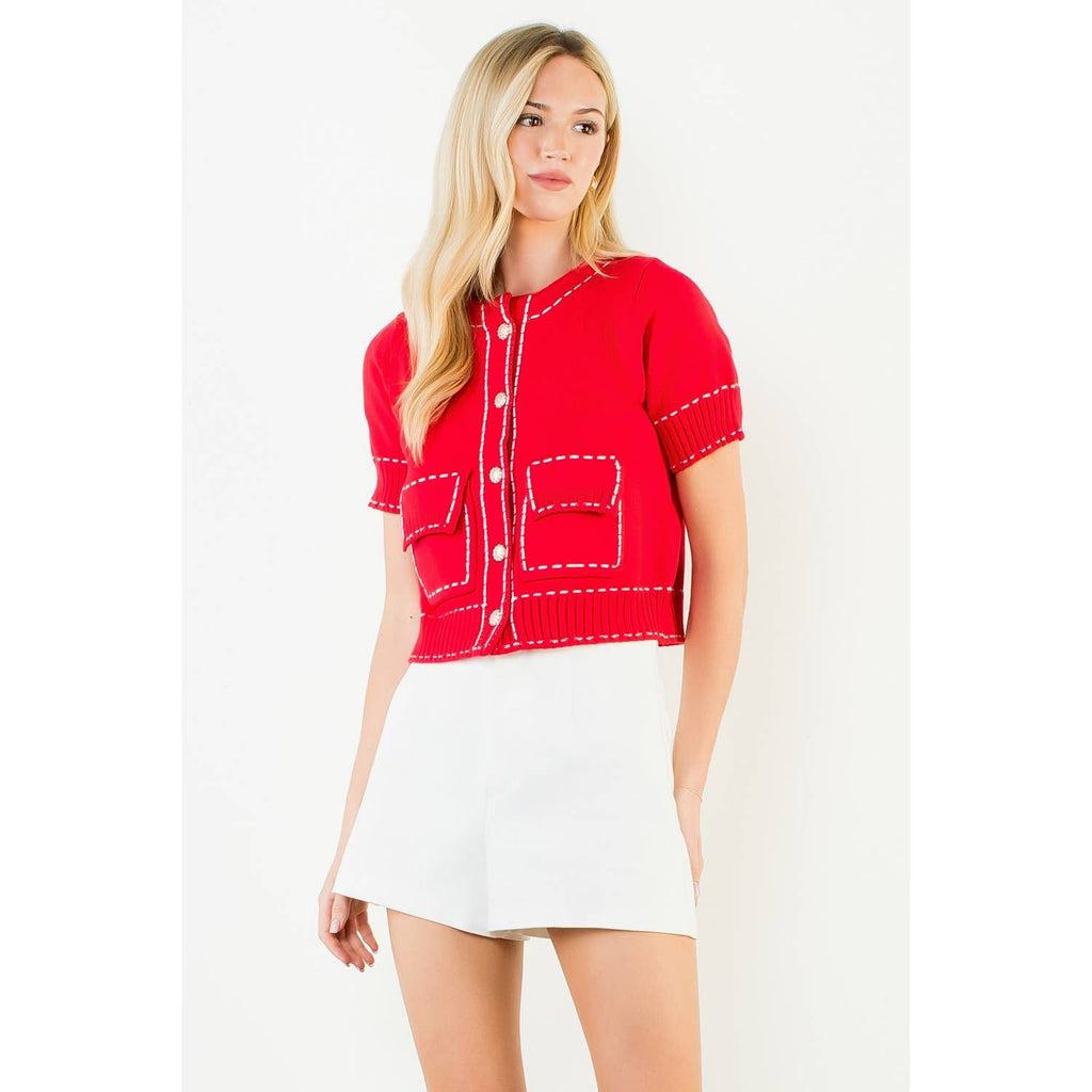 red short sleeve cardi