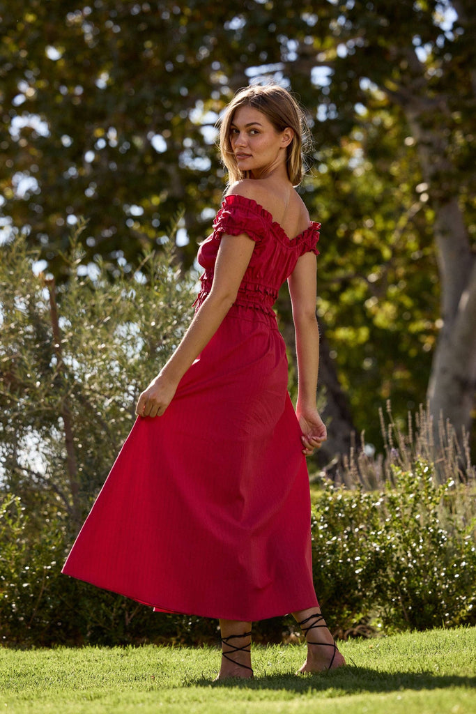 Sophia Poplin Dress - Red Pinstripe