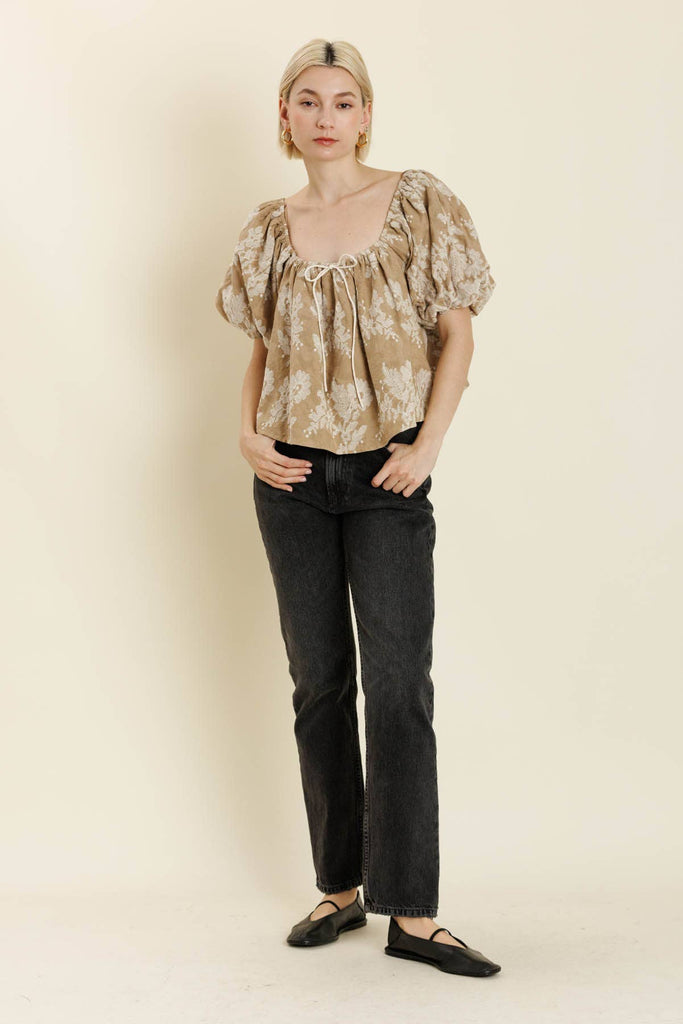 EMBROIDERED PUFF SLV TOP
