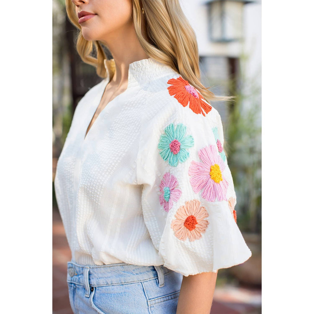 Sylvie embroidered sleeve top