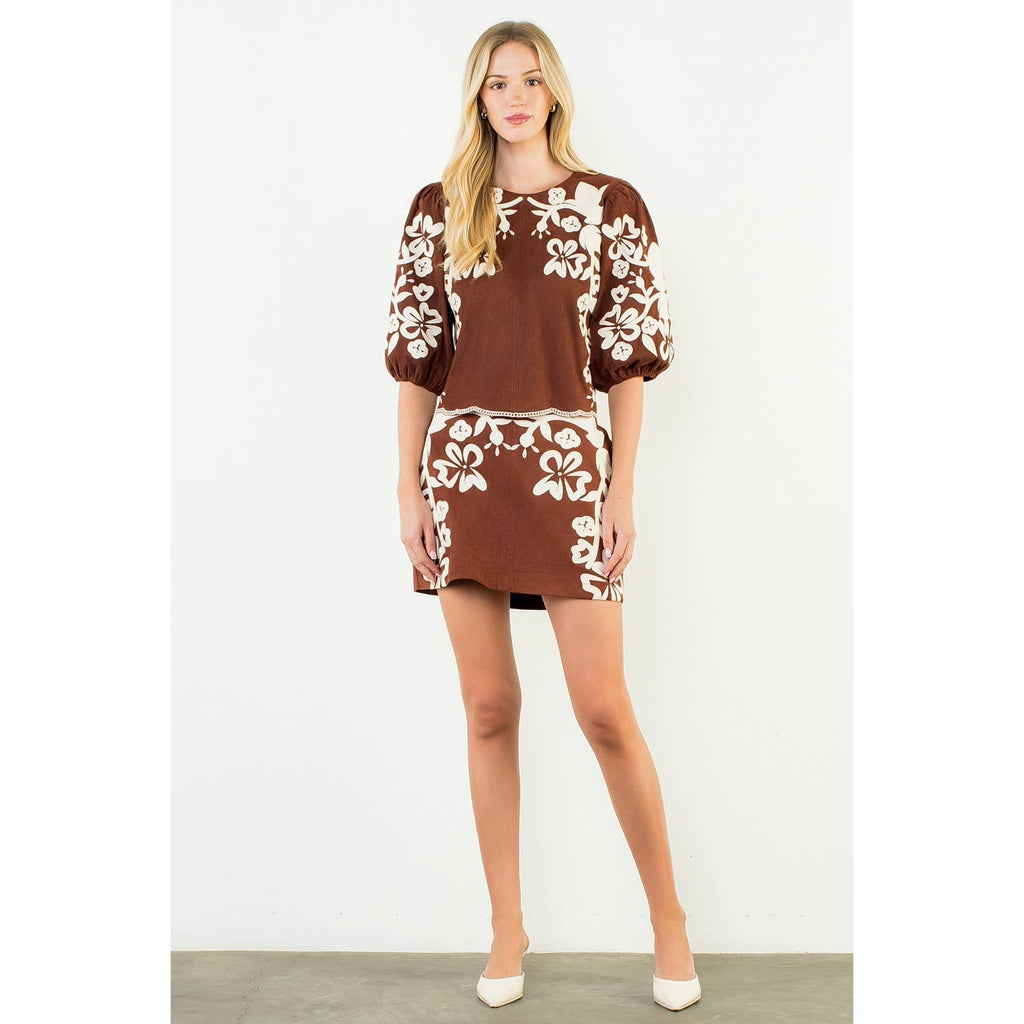 Suede Embroidered Skirt brown