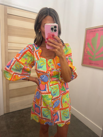 Fruit print scallop dress
