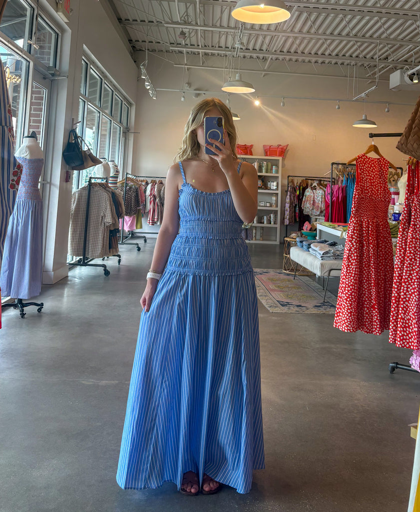 Blue stripe smock top maxi