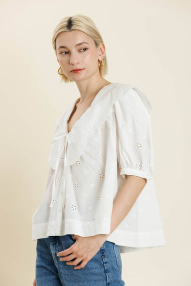 White scallop collar top
