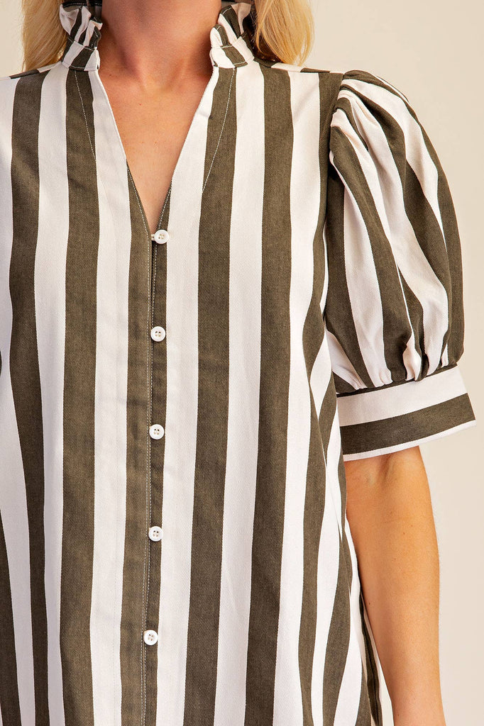 Puff Sleeve Stripe Mini Dress