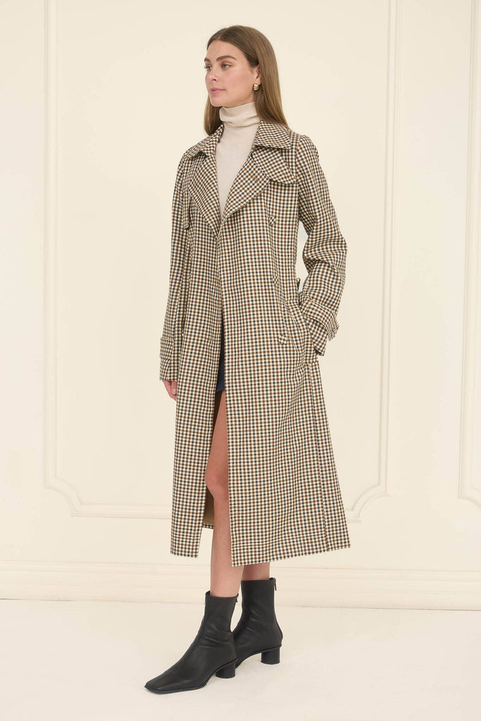 PLAID BELTED TRENCH COAT
