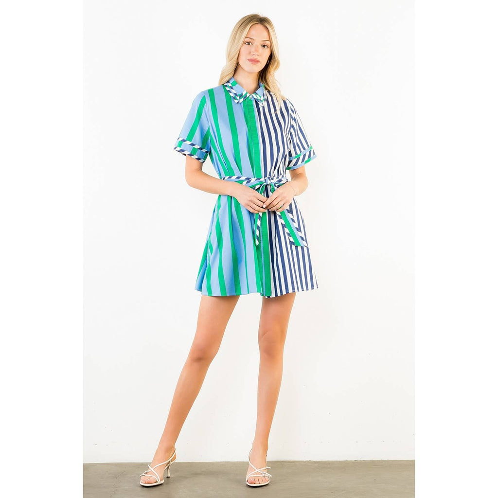 Green stripe collar dress