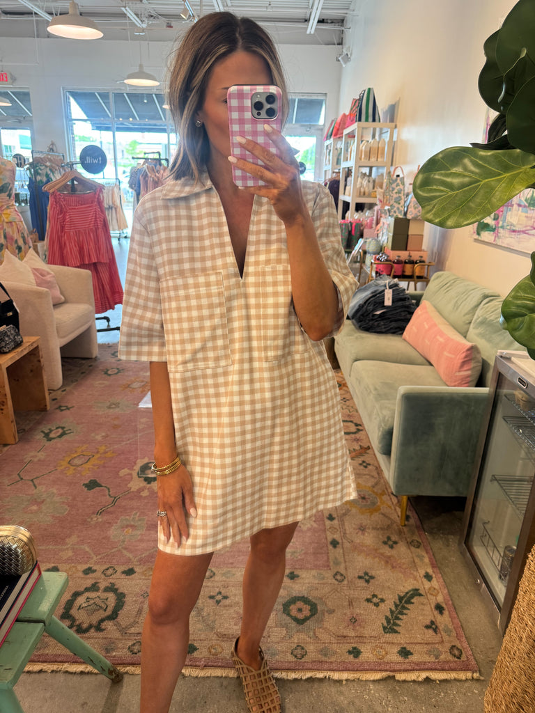 Check denim pocket dress