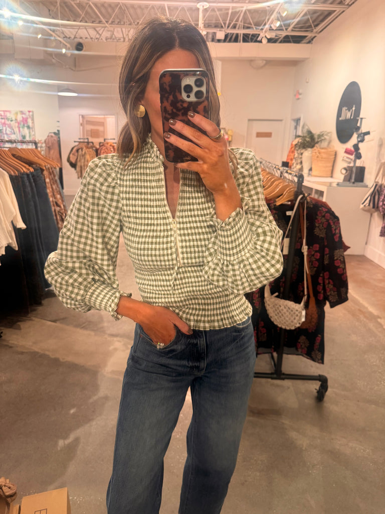 Green gingham top