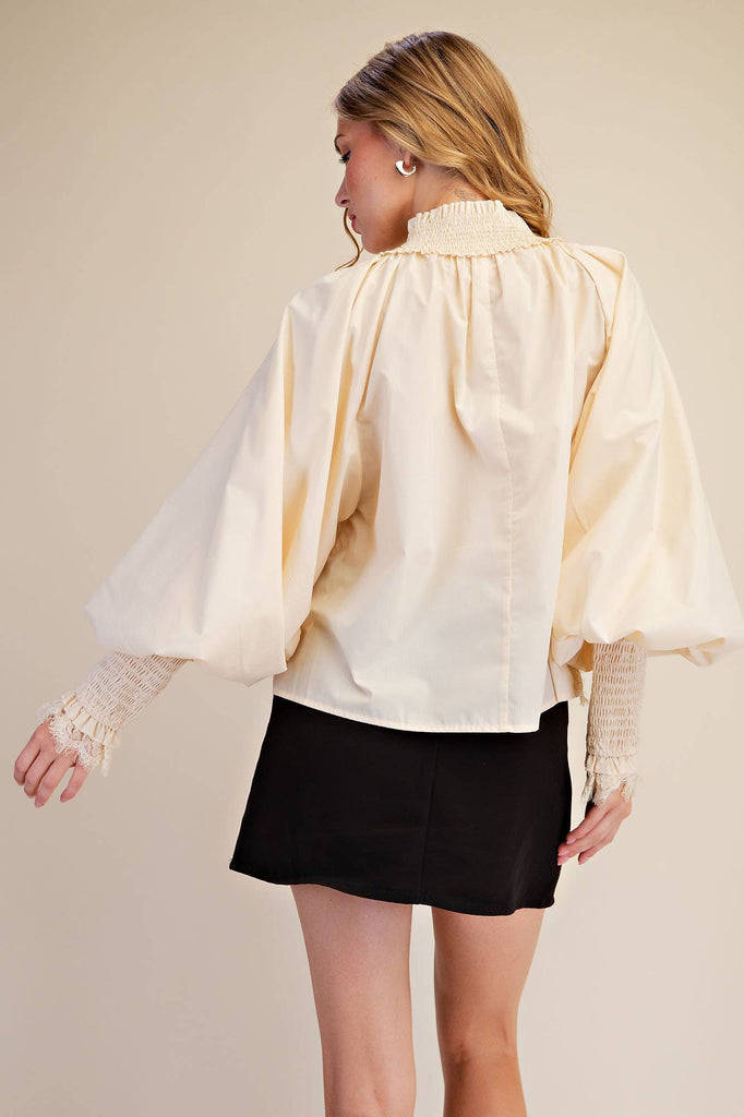 Lace Puff-Sleeve Voluminous Blouse