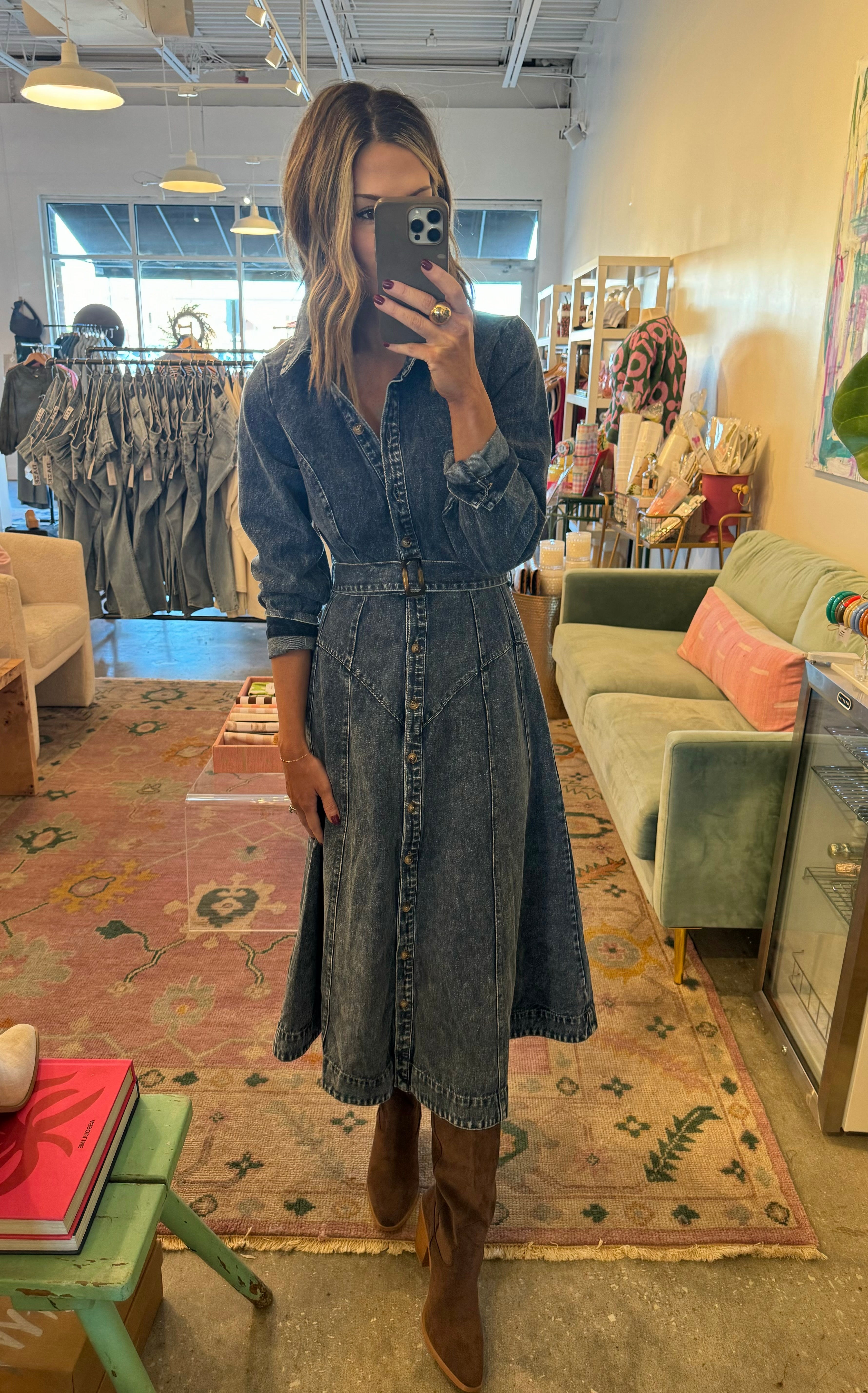 denim belted midi denim belted midi