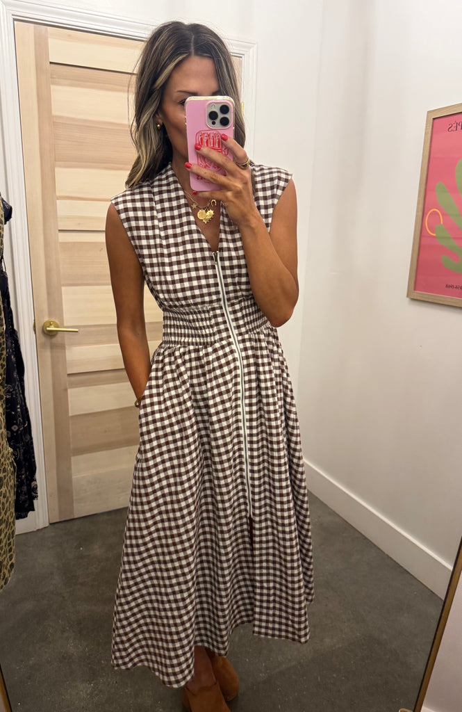 brown gingham maxi