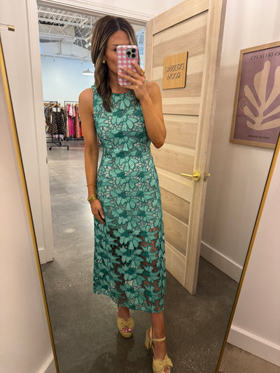 Floral eyelet green midi