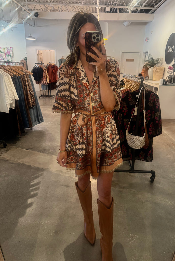 Printed tie waist dress