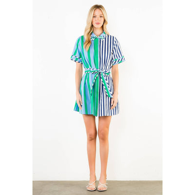 Green stripe collar dress