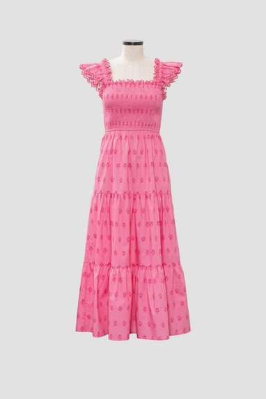 Pink smocked floral maxi