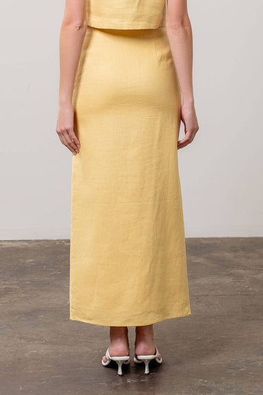 Yellow button front linen skirt
