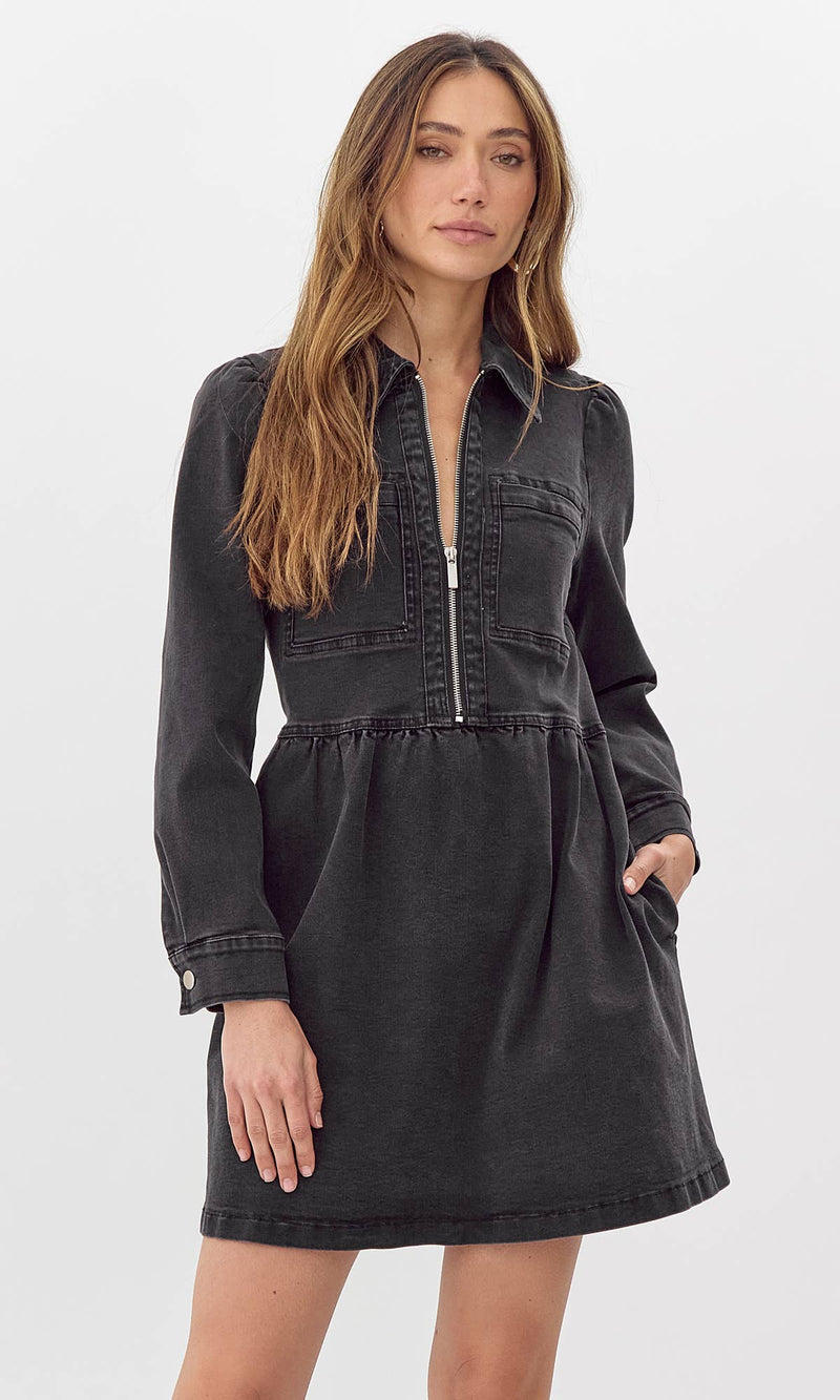mini black denim dress Lia Denim Zip Dress