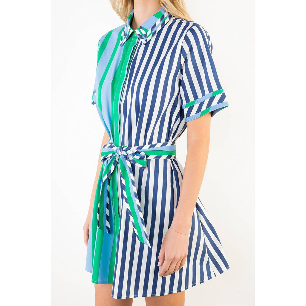 Green stripe collar dress