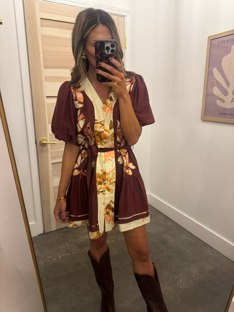 Rose puff sleeve dress